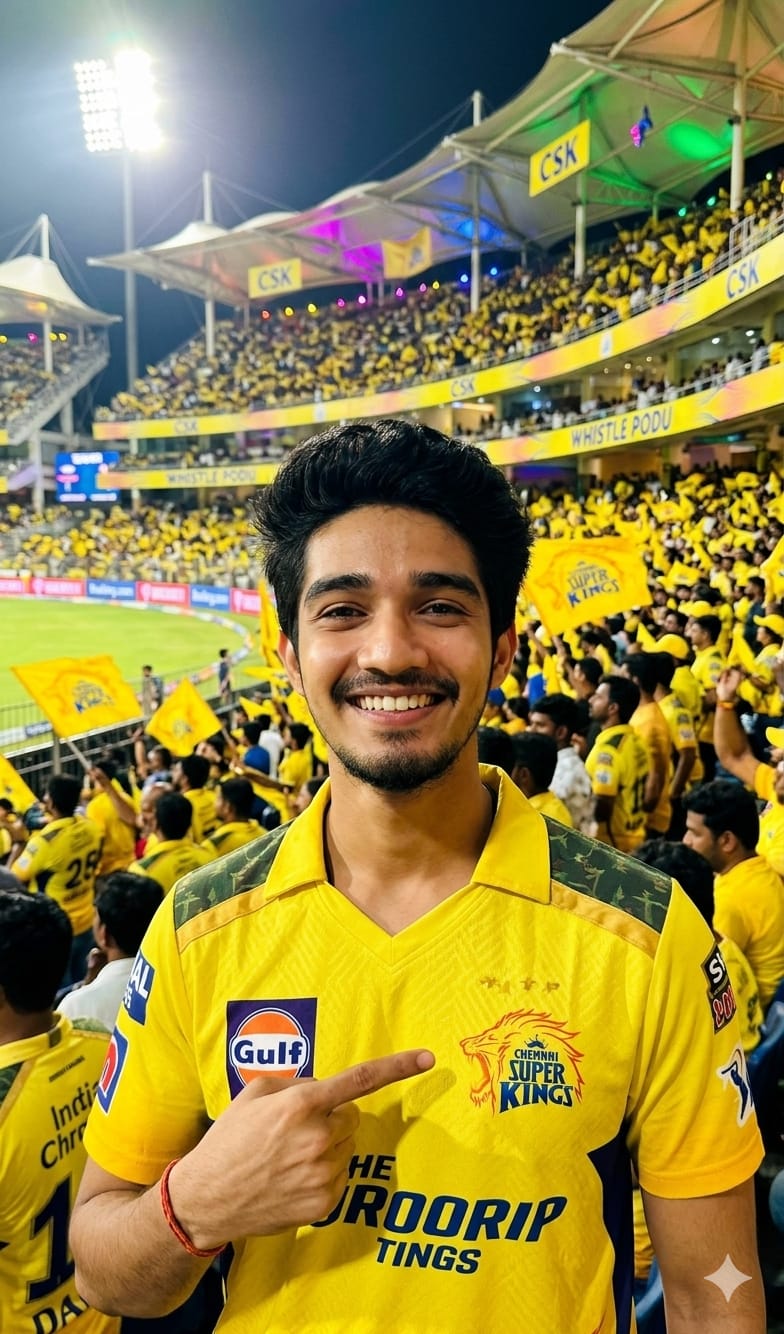 Pro-Tips for Customization Prompt ko customize karke aur bhi behtar banayein: Name & Number: Prompt mein add karein "wearing a jersey with name 'DHONI' and number '7' on the back" agar aap peeche ka view chahte hain. Accessories: Add items like "wearing black sunglasses" or "holding a CSK flag" for a more swag look. Gender/Age: Aap "Indian male fan" ko "Indian female fan" ya "small kid" se replace kar sakte hain. Stadium Lighting: "Night match lighting" ki jagah "Golden hour sunset lighting" try karein for a warm, cinematic vibe. Step-by-Step Guide (Hinglish) Aap is prompt ko easily use kar sakte hain: Bing Image Creator par jayein: Sabse pehle Microsoft Designer (Bing Image Creator) ki website open karein. CSK Prompt for Gemini Customize Karein: Agar aapko apna naam ya koi specific detail chahiye, toh prompt text mein thoda change karein. Generate Par Click Karein: Button dabayein aur kuch seconds wait karein. Download Karein: Aapke samne 4 amazing options honge, jo pasand aaye usse high quality mein download karein!
