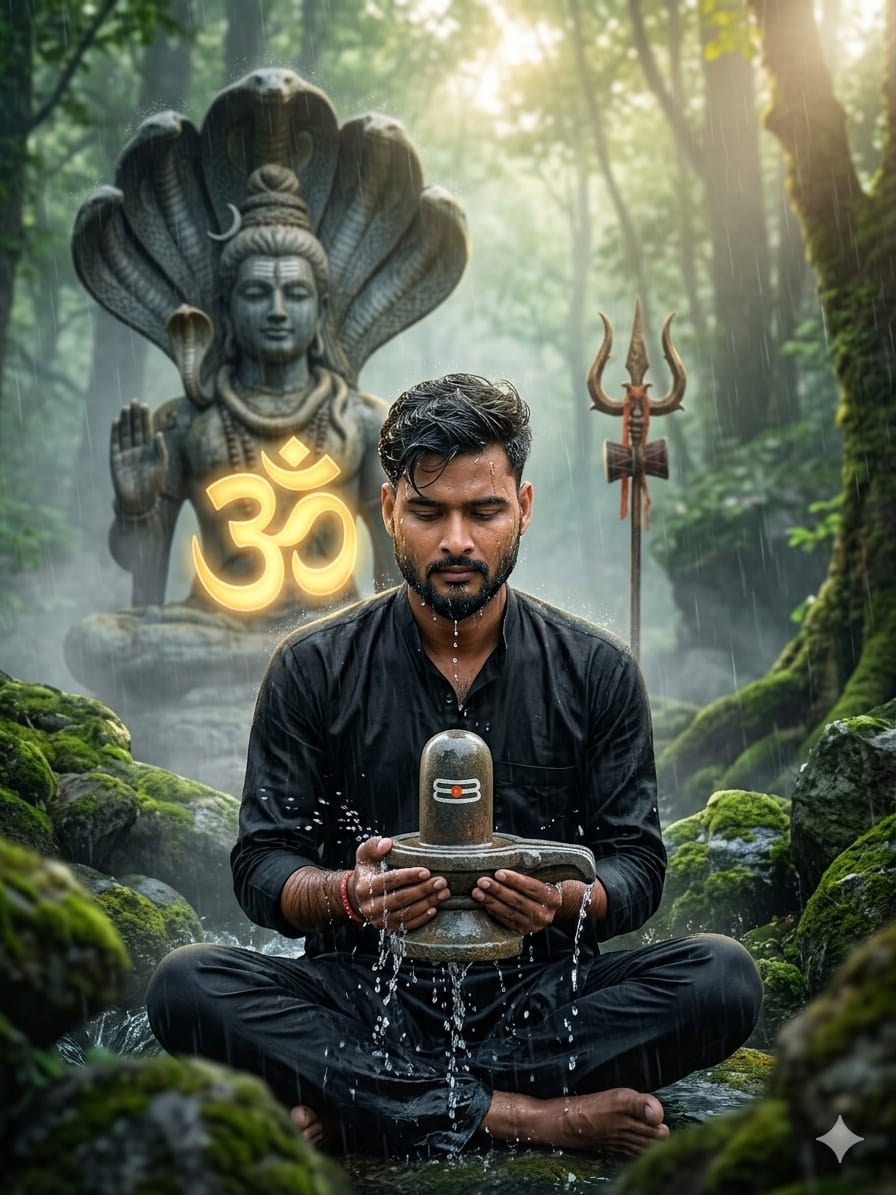 Mahadev Shivling in hand AI Photo Editing: