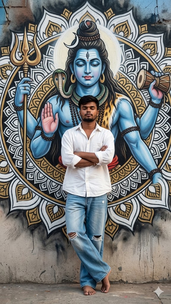 Viral Lord Shiva Street Art AI Image Prompt: Photorealistic Urban Graffiti Poster