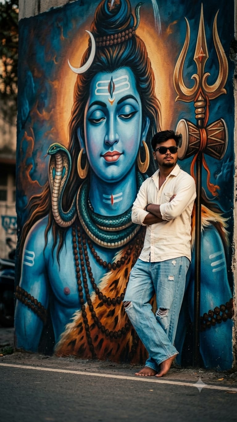 Lord Shiva Street Art AI Photo Editing: Viral Cinematic Boy Portrait Prompt