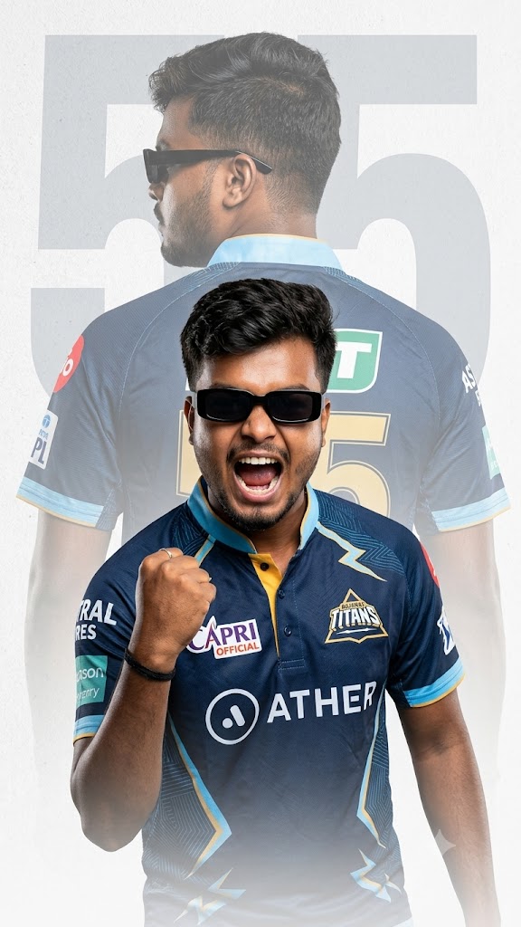 Create GT Jersey photo AI prompt: Gujarat Titles