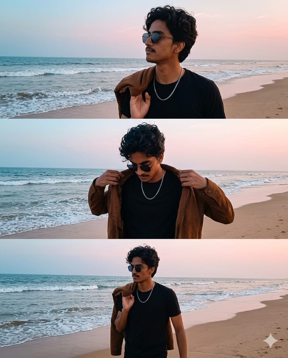 Viral Beach Triptych AI image Prompt: Gemini