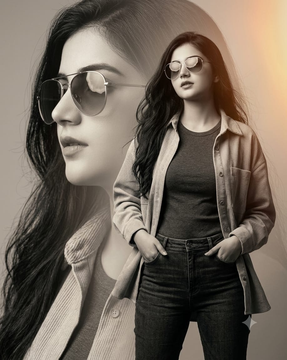 Create stylish girl AI prompt Double-Exposure Fashion AI Prompt: Create Magazine-Cover Portraits