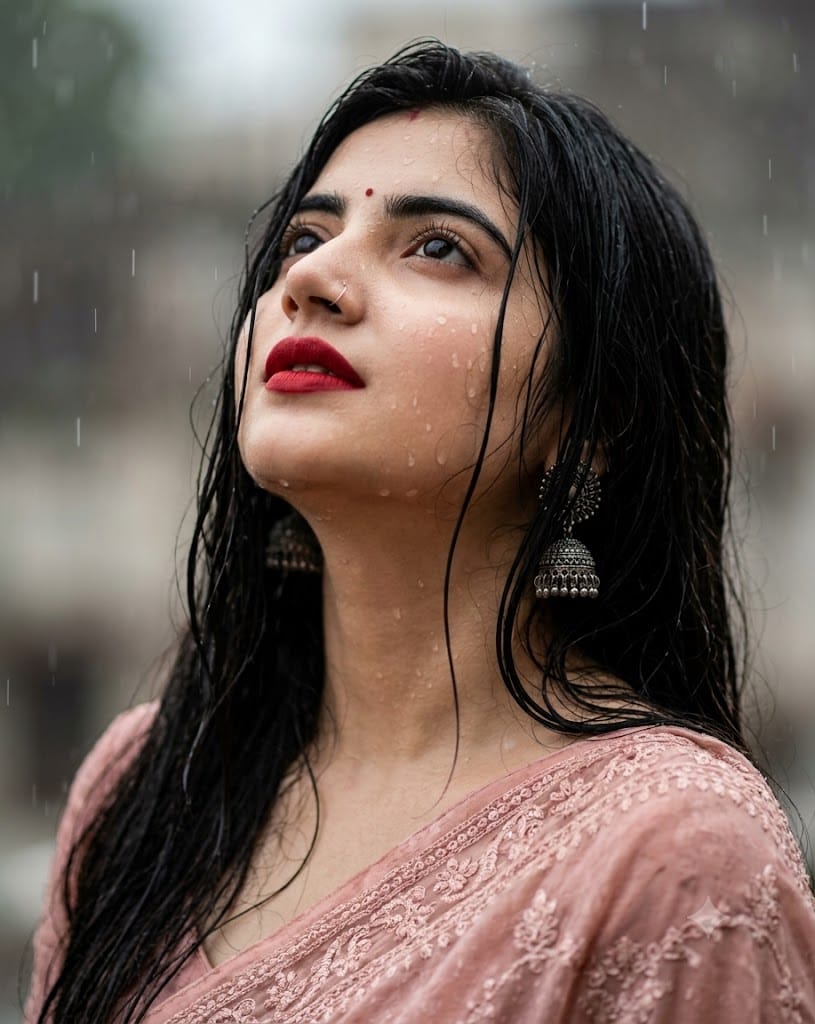 Monsoon Magic: South Asian Rain Portrait AI Image Prompt