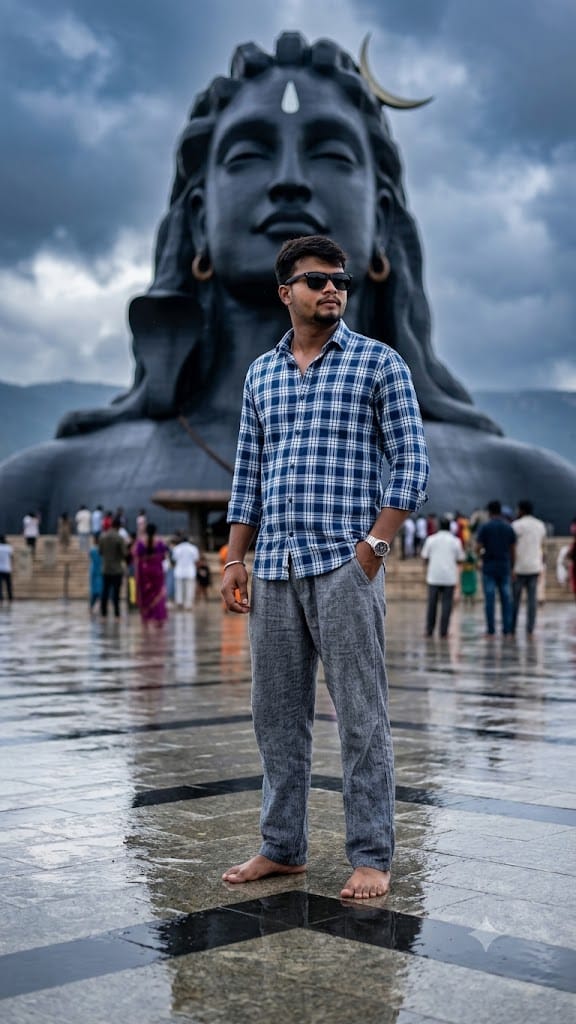 Adiyogi Shiva Statue AI Image Prompt: Create Photorealistic Monsoon Portraits in 8K